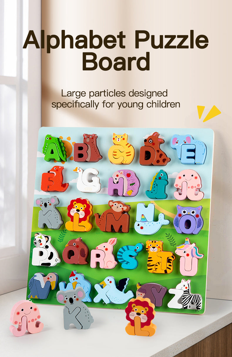 Children's Cartoon Animal Puzzle Board With 26 Uppercase English Letters, Cognitive Early Education Puzzle Toy