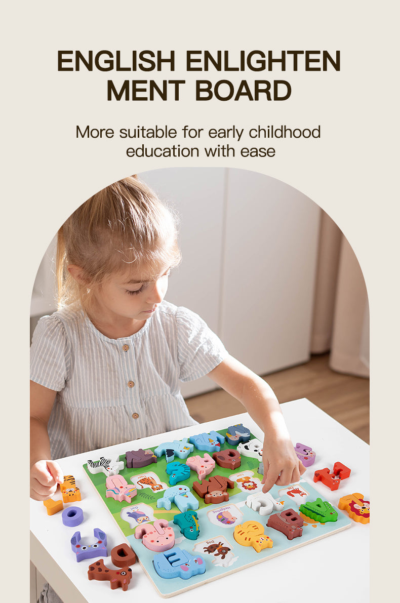 Children's Cartoon Animal Puzzle Board With 26 Uppercase English Letters, Cognitive Early Education Puzzle Toy
