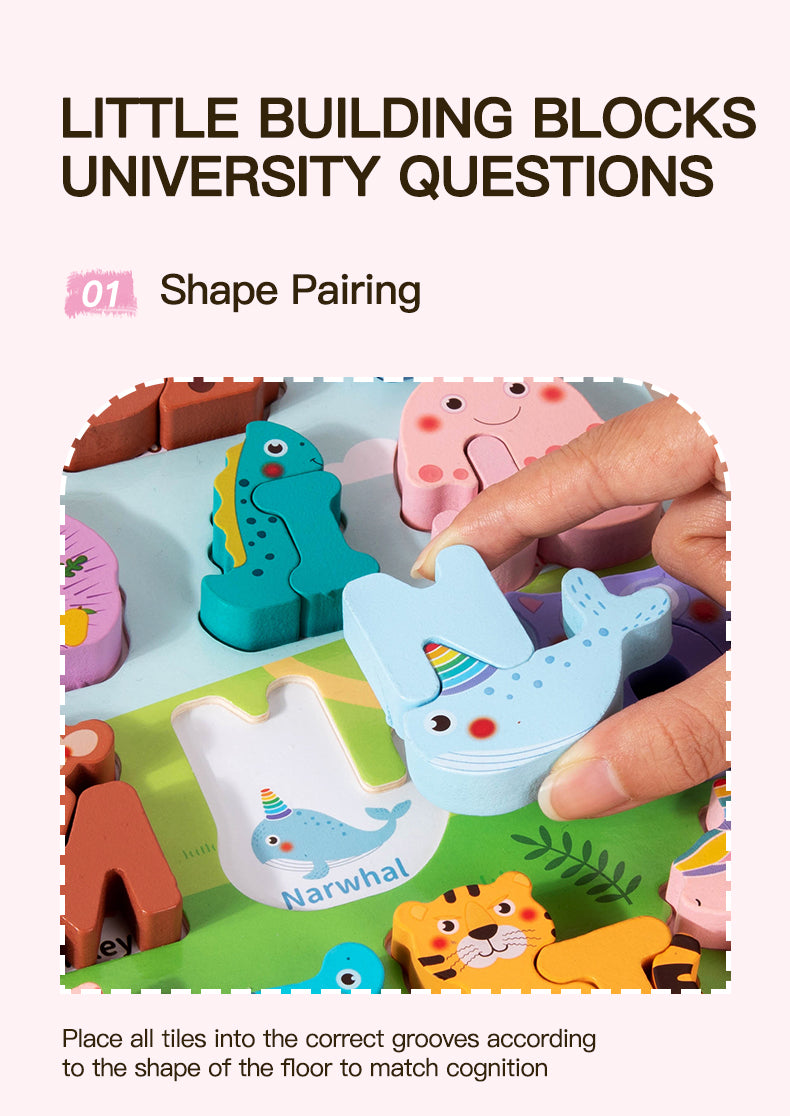 Children's Cartoon Animal Puzzle Board With 26 Uppercase English Letters, Cognitive Early Education Puzzle Toy