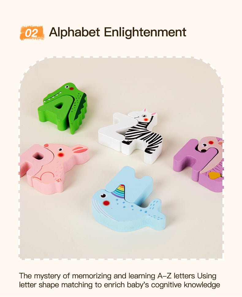 Children's Cartoon Animal Puzzle Board With 26 Uppercase English Letters, Cognitive Early Education Puzzle Toy