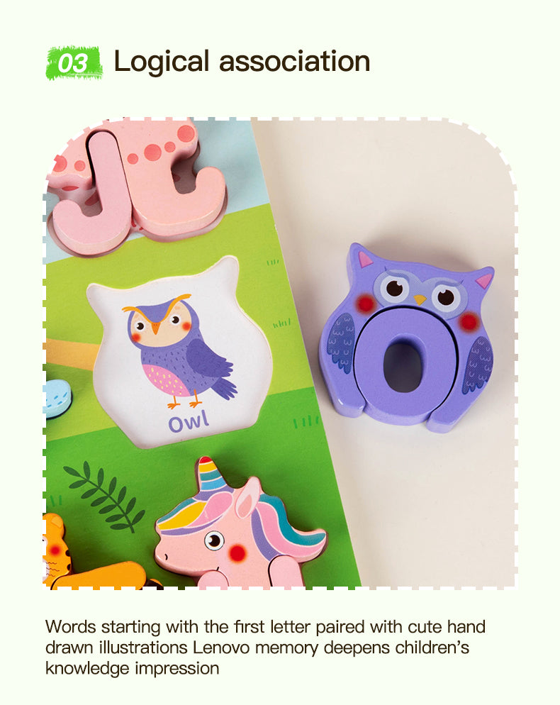 Children's Cartoon Animal Puzzle Board With 26 Uppercase English Letters, Cognitive Early Education Puzzle Toy