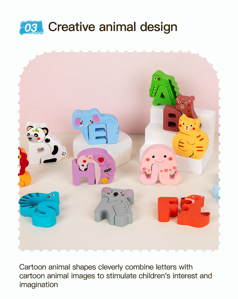 Children's Cartoon Animal Puzzle Board With 26 Uppercase English Letters, Cognitive Early Education Puzzle Toy