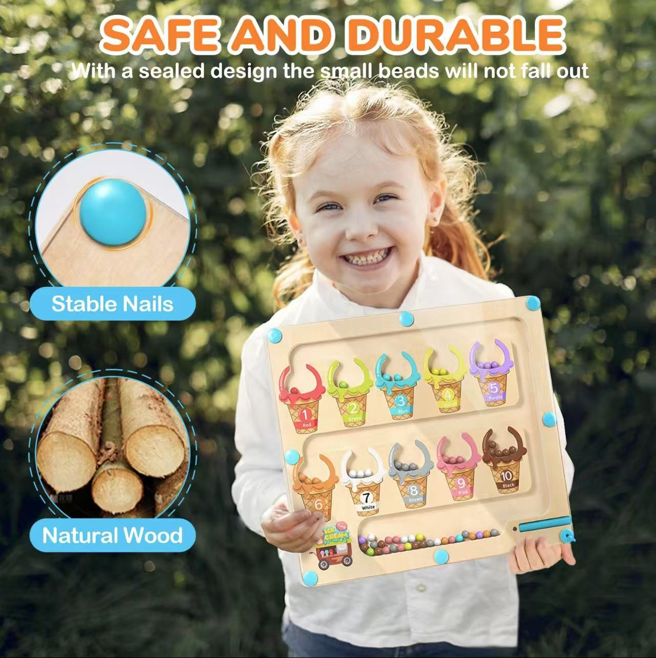 Magnetic Counting Maze Board - Wooden Color & Number Matching Toy for Ages 3-5