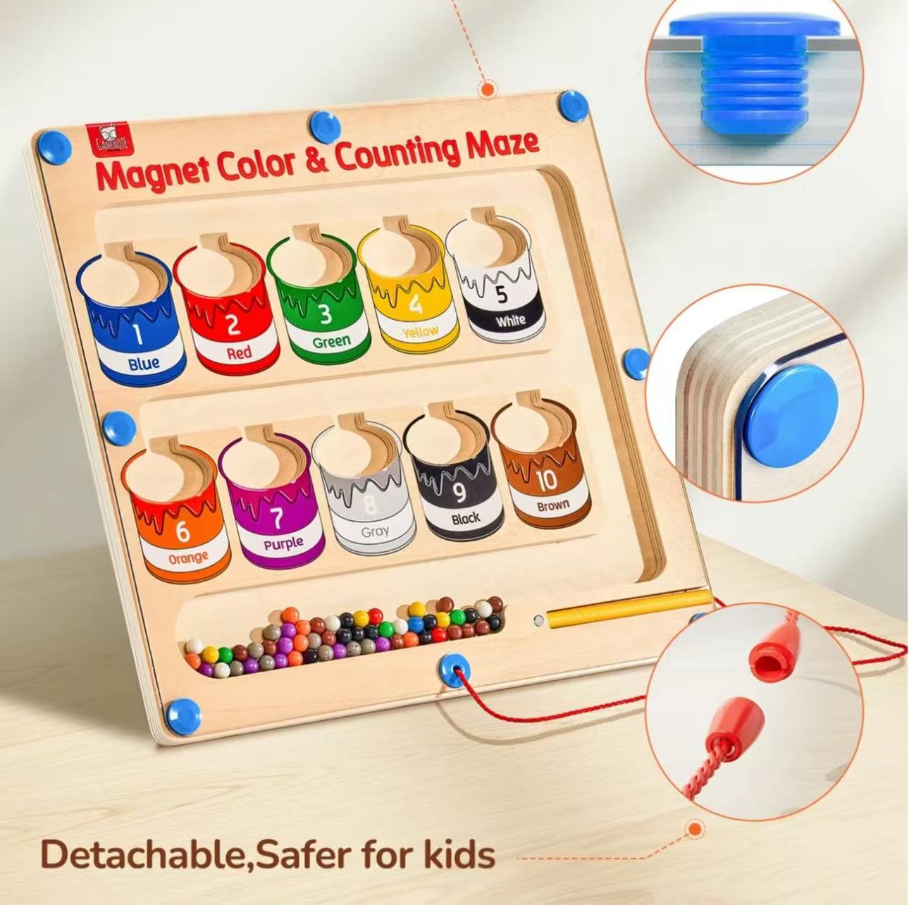 Magnetic Counting Maze Board - Wooden Color & Number Matching Toy for Ages 3-5