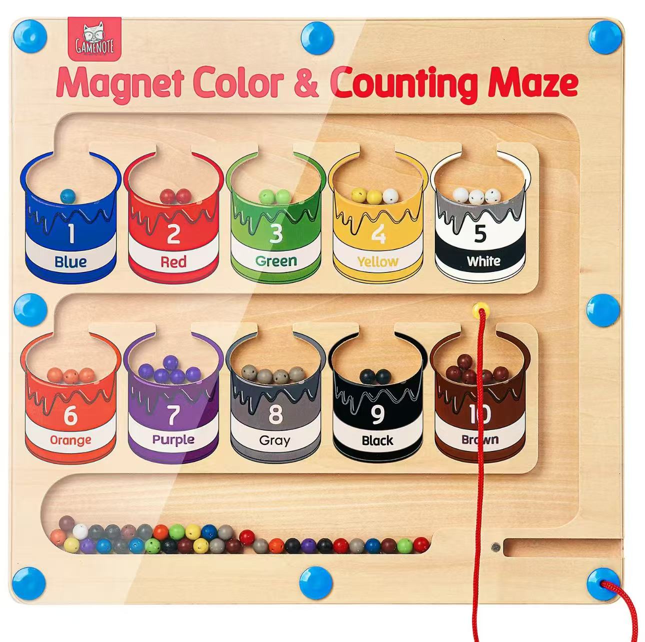 Magnetic Counting Maze Board - Wooden Color & Number Matching Toy for Ages 3-5