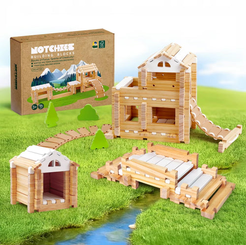 96 PCS Wooden Building Blocks for Kids Ages 4-8 - Creative Construction Set with Storage Bag (FSC Certified)