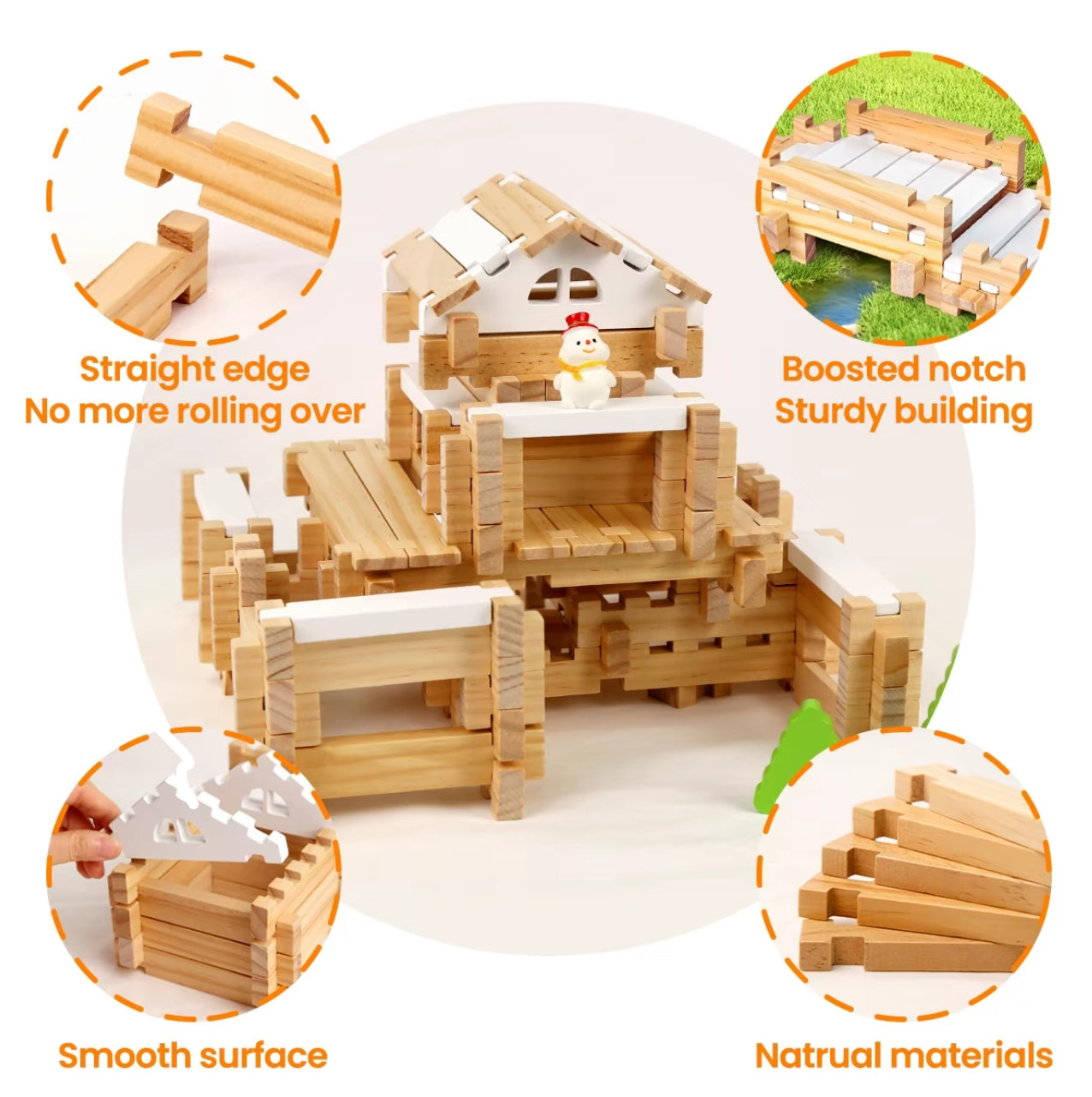 96 PCS Wooden Building Blocks for Kids Ages 4-8 - Creative Construction Set with Storage Bag (FSC Certified)