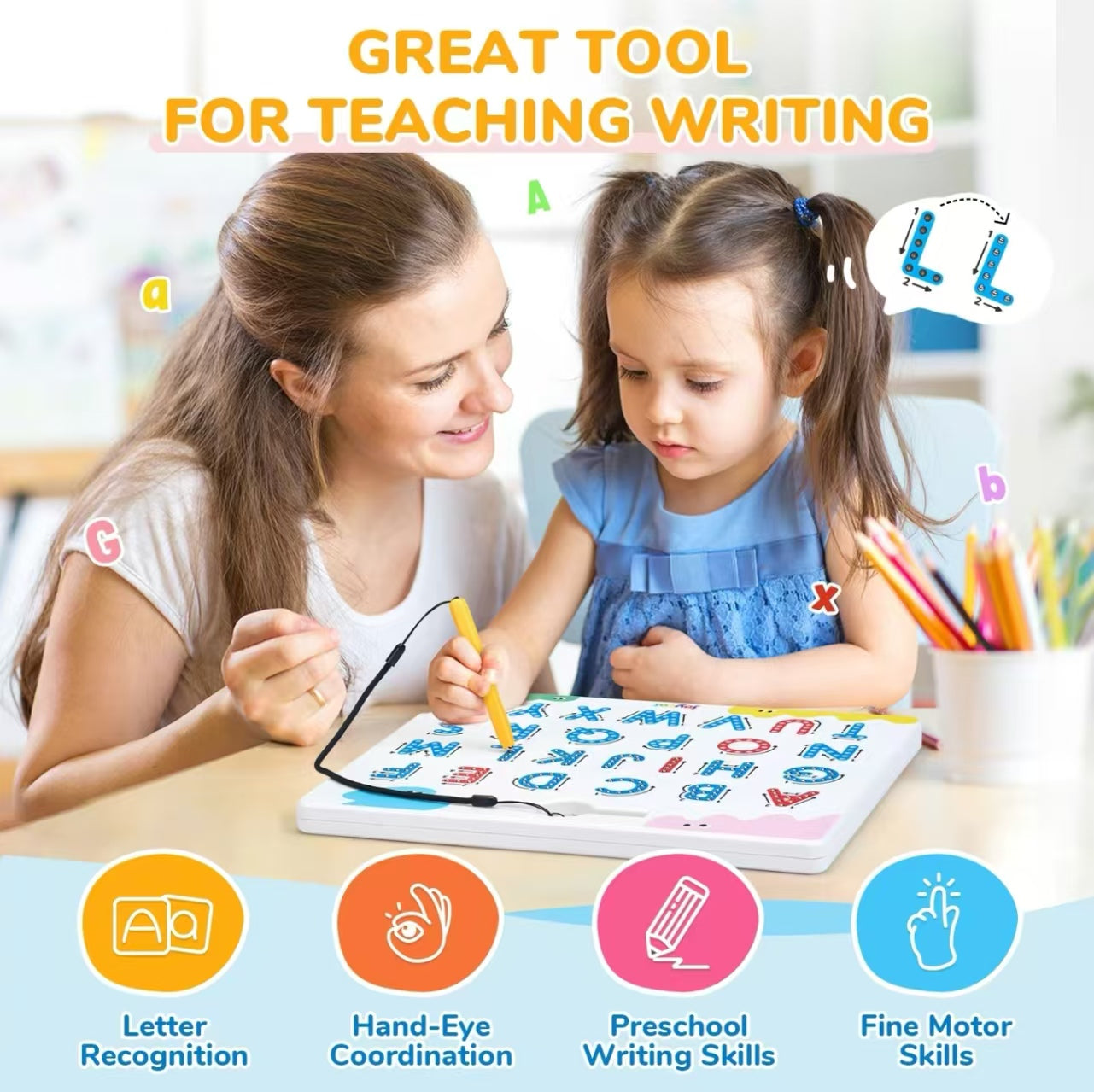 Magnetic Alphabet Board - Double-Sided Letter Tracing & Writing Practice for Ages 3-6