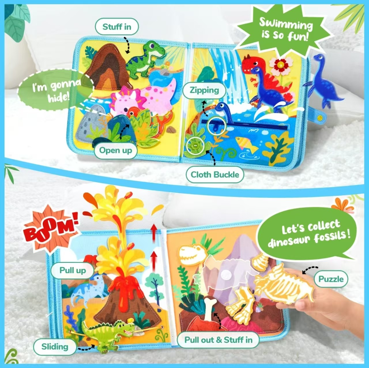 Montessori Busy Board for Toddlers - Sensory Travel Toy with Buckles, Zippers & Gears