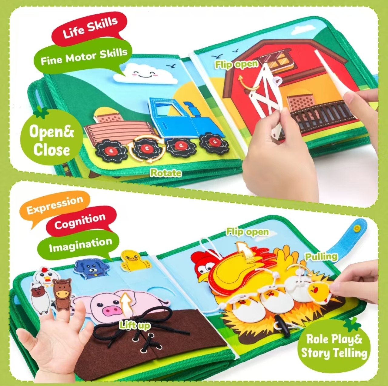 Montessori Busy Board for Toddlers - Sensory Travel Toy with Buckles, Zippers & Gears