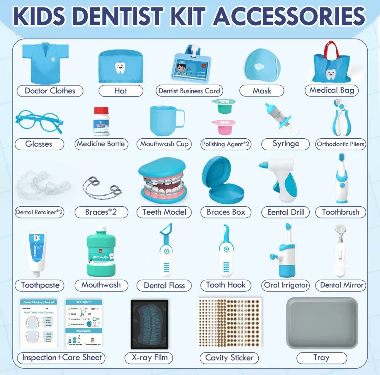Castle Doctor Play Kit 31pc - Pretend Medical Set for Kids Ages 3-7 w/Realistic Tools