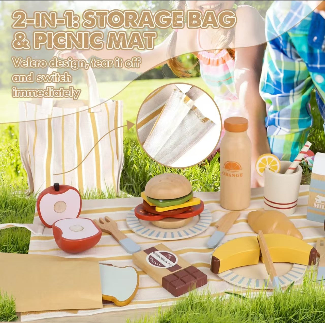 Castle 21-Piece Wooden Picnic Play Food Set - Pretend Cutting Toys for Kids, Educational Gift for Boys & Girls