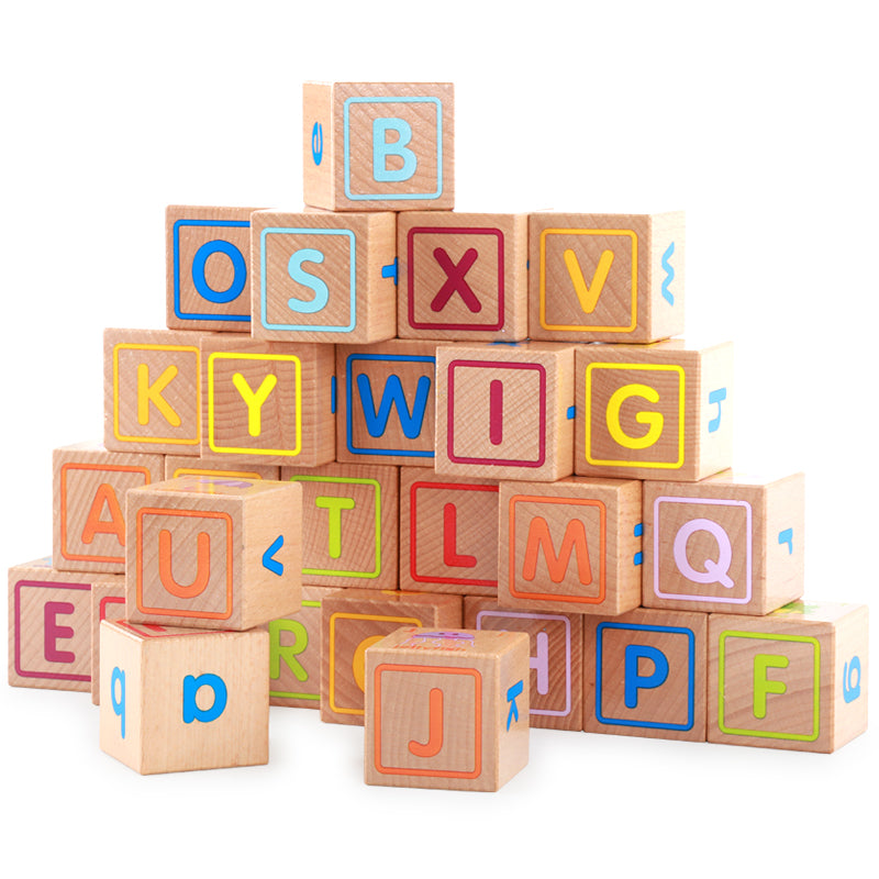 27-Piece Wooden ABC Blocks: Montessori Letter Learning & Stacking Toy for Toddlers Ages 3+