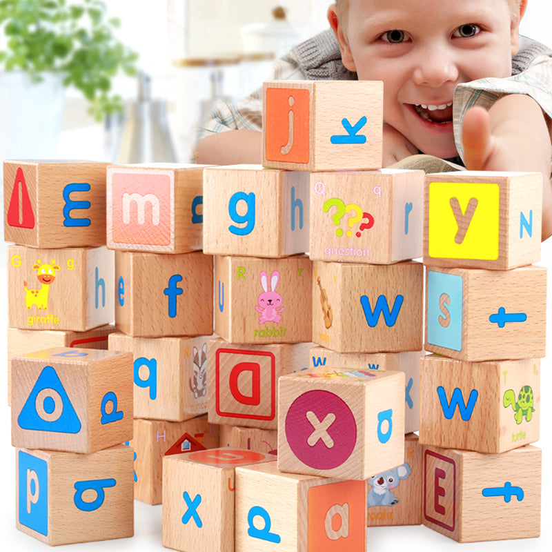 27-Piece Wooden ABC Blocks: Montessori Letter Learning & Stacking Toy for Toddlers Ages 3+