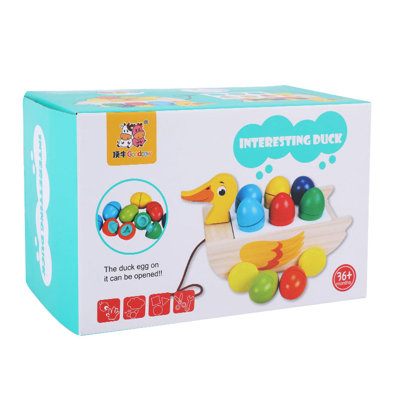 Interesting Duck Wooden Toy 3-In-1 Trailer Duck Building Blocks Educational & Safe for Kids Ages 36+ Months