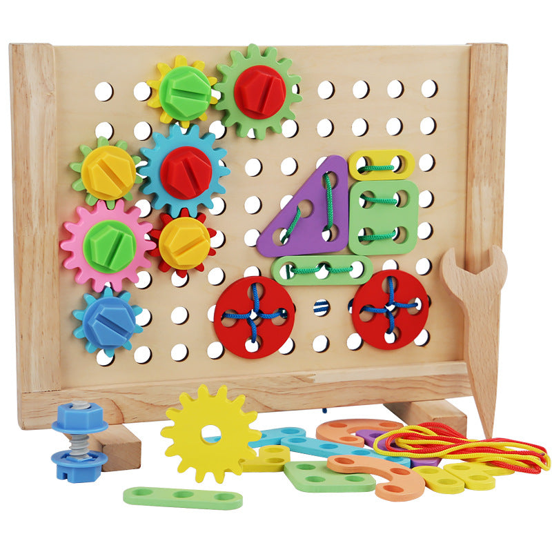 Candyland Wooden Threading Toy for Toddlers 1-3 | Gear & Button Activity Set | Fine Motor Skills & Color Learning