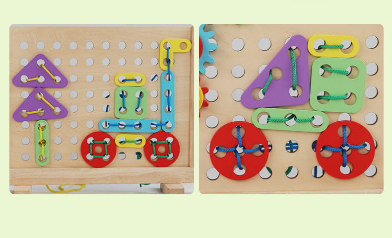Candyland Wooden Threading Toy for Toddlers 1-3 | Gear & Button Activity Set | Fine Motor Skills & Color Learning