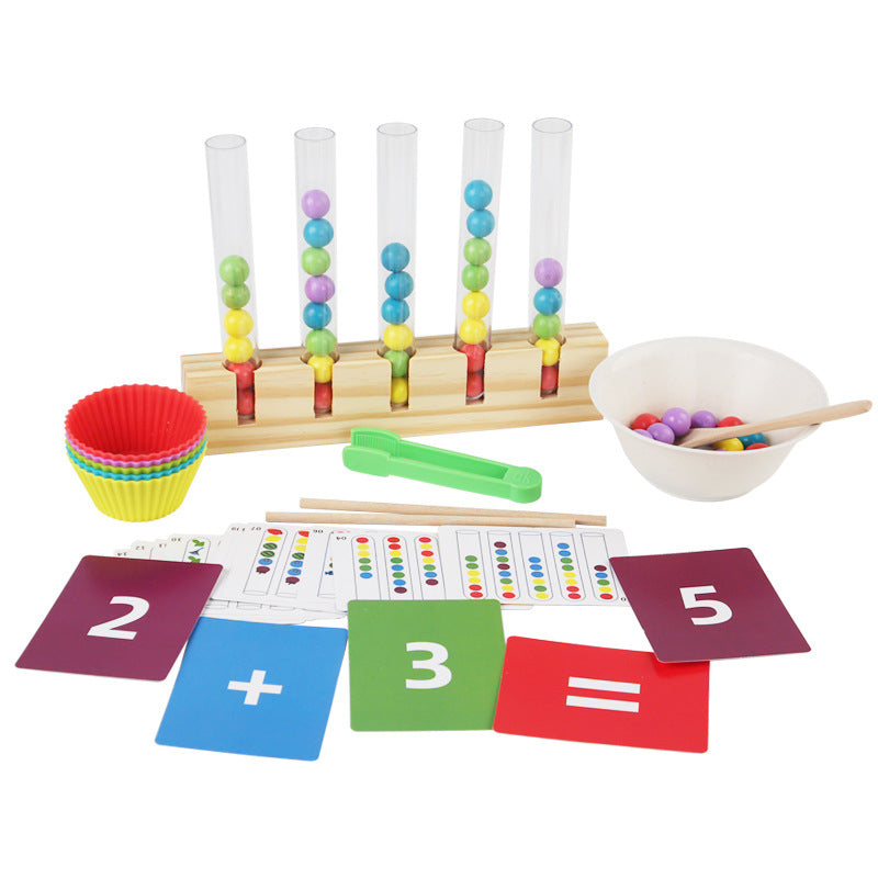 Montessori Color Sorting Toy - Wooden Test Tube Beads & Clip Activity for Toddlers 1-3