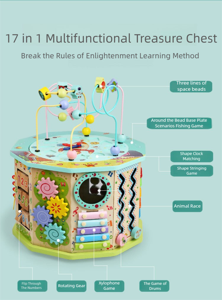 Wooden 10-Side Bead Maze Activity Cube - Montessori Toy for Toddlers 1-3