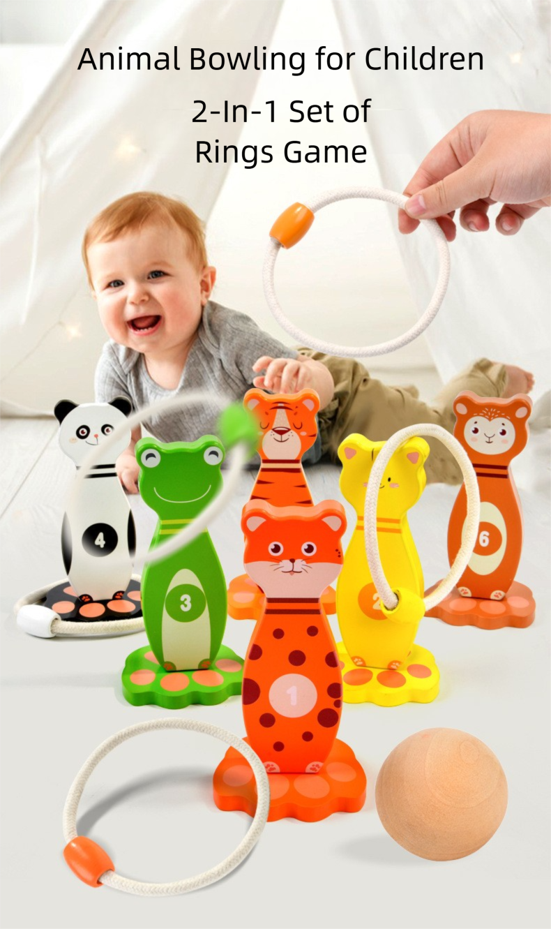 Children's Bowling Animal Set Circle Puzzle Toy Kindergarten Baby Indoor Parent Child Interactive Game Throwing