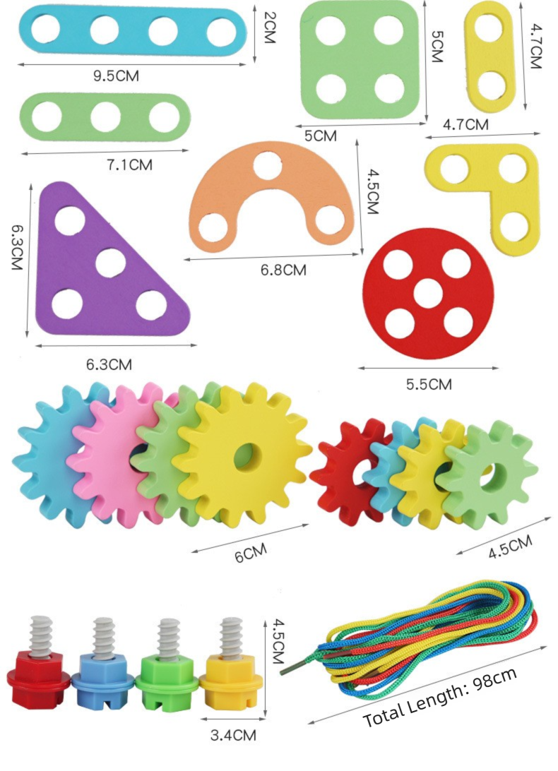 Candyland Wooden Threading Toy for Toddlers 1-3 | Gear & Button Activity Set | Fine Motor Skills & Color Learning