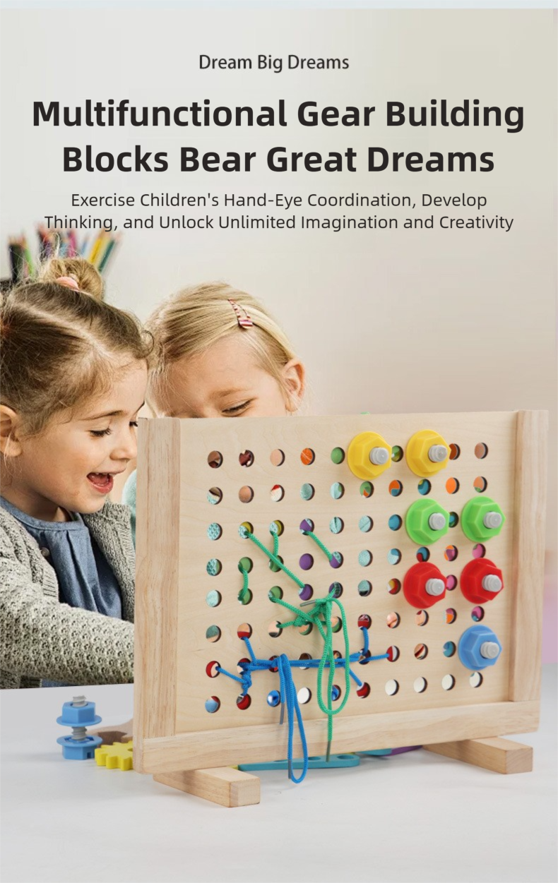 Candyland Wooden Threading Toy for Toddlers 1-3 | Gear & Button Activity Set | Fine Motor Skills & Color Learning