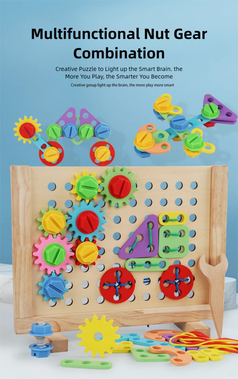 Candyland Wooden Threading Toy for Toddlers 1-3 | Gear & Button Activity Set | Fine Motor Skills & Color Learning