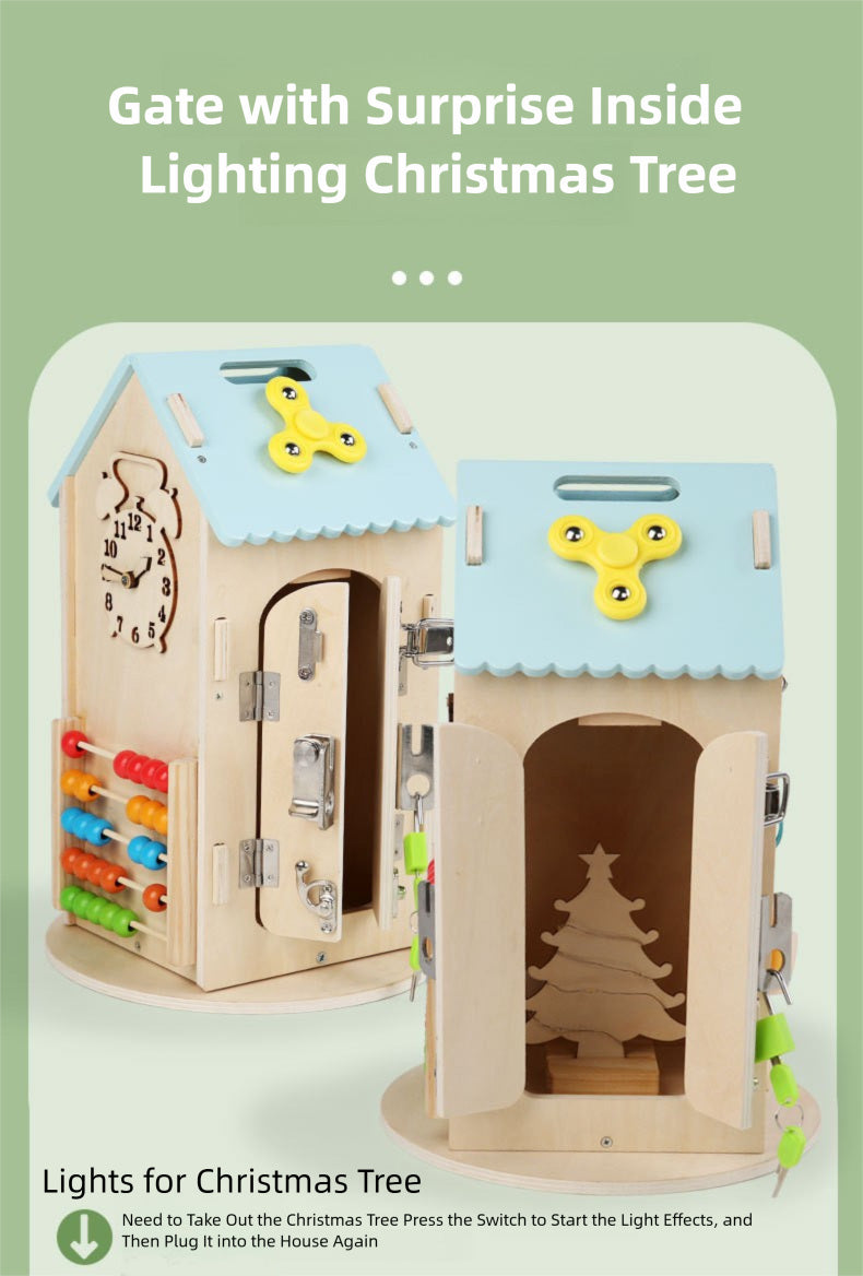 Montessori Busy House Activity Center - Wooden Toddler Learning Toy with Locks & Latches (18M+)