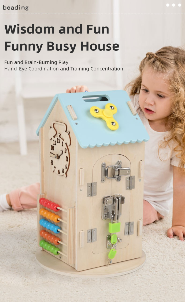Montessori Busy House Activity Center - Wooden Toddler Learning Toy with Locks & Latches (18M+)