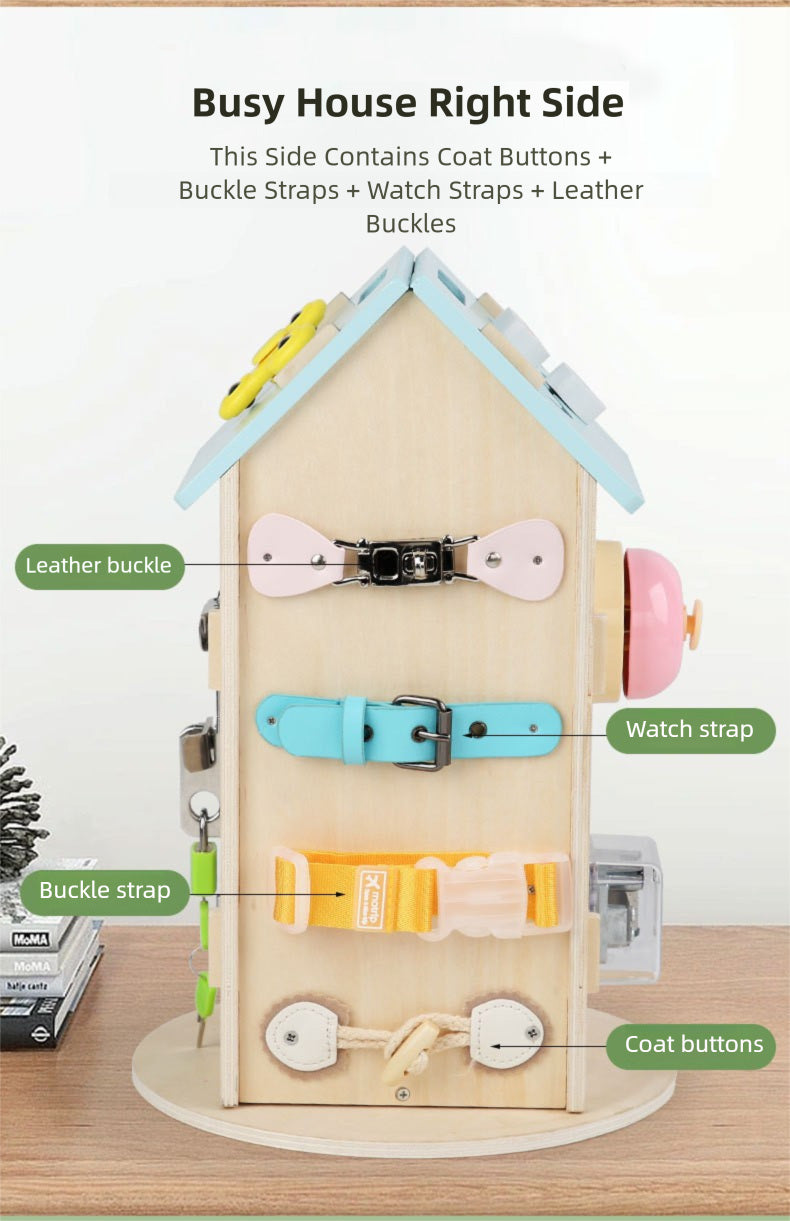 Montessori Busy House Activity Center - Wooden Toddler Learning Toy with Locks & Latches (18M+)