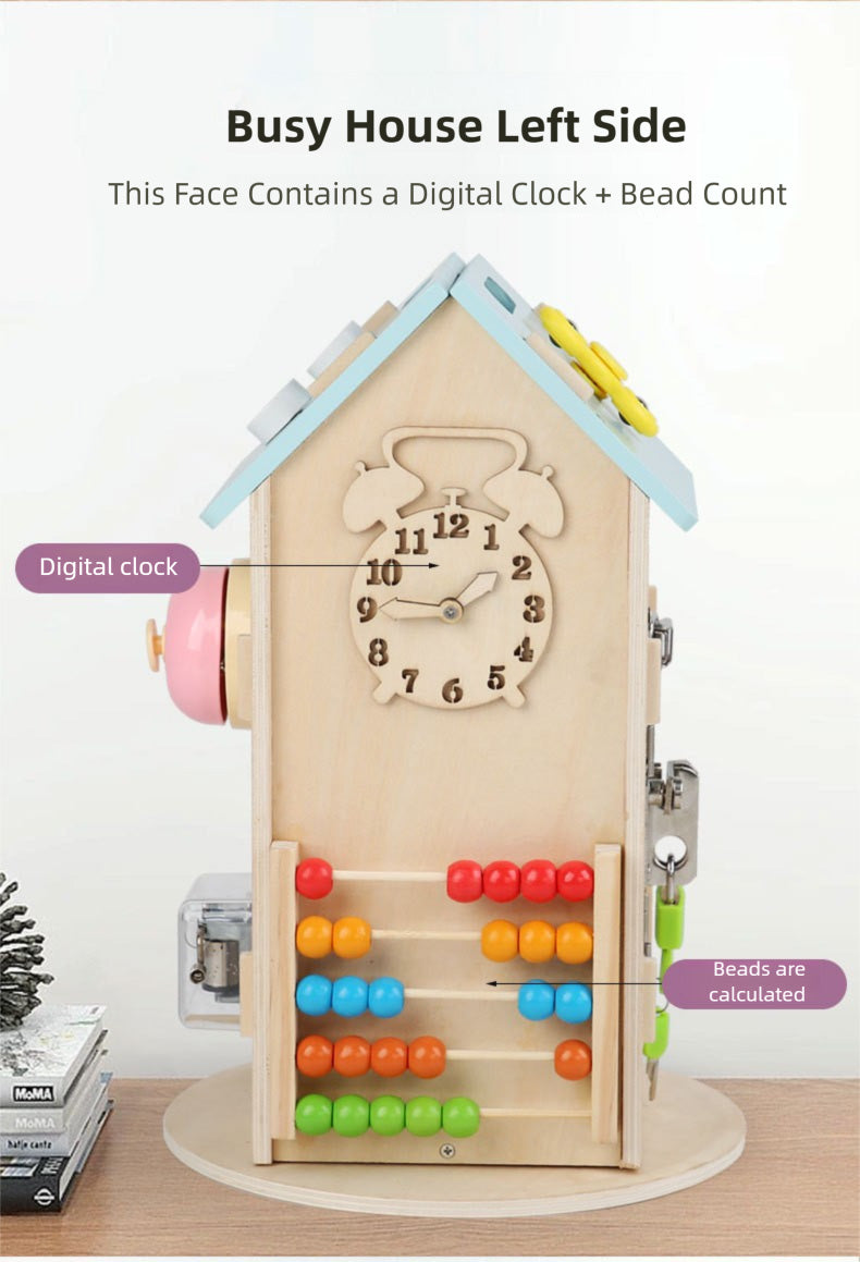 Montessori Busy House Activity Center - Wooden Toddler Learning Toy with Locks & Latches (18M+)