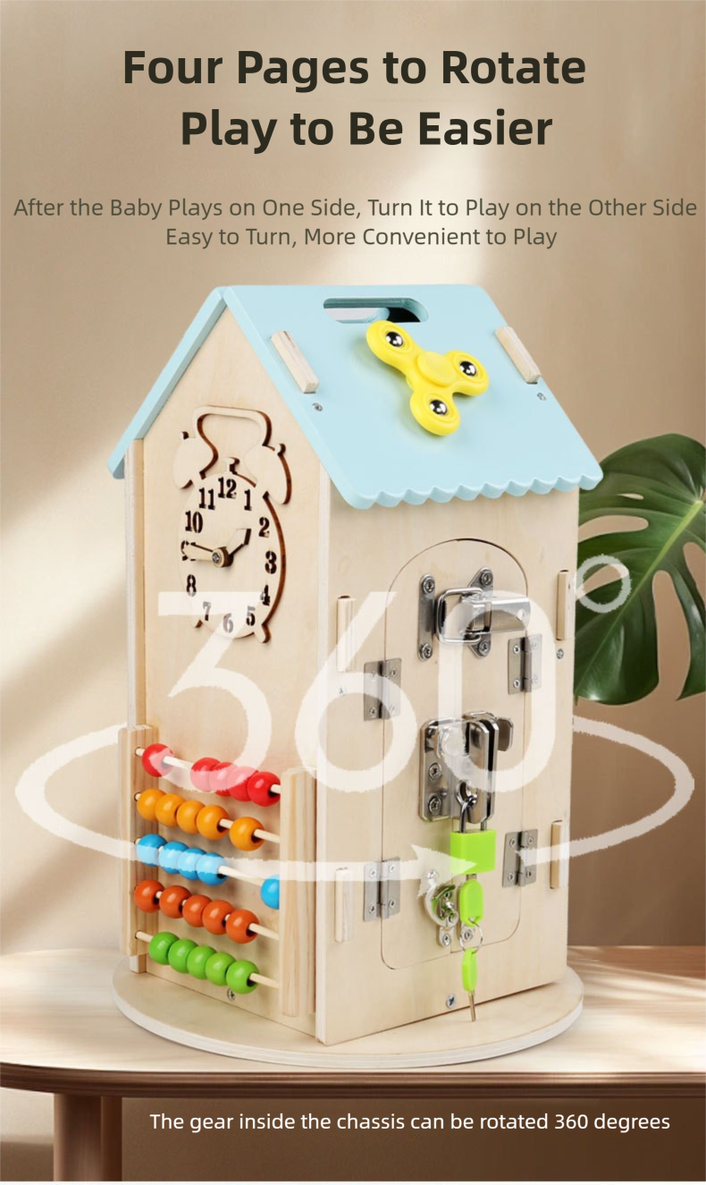 Montessori Busy House Activity Center - Wooden Toddler Learning Toy with Locks & Latches (18M+)
