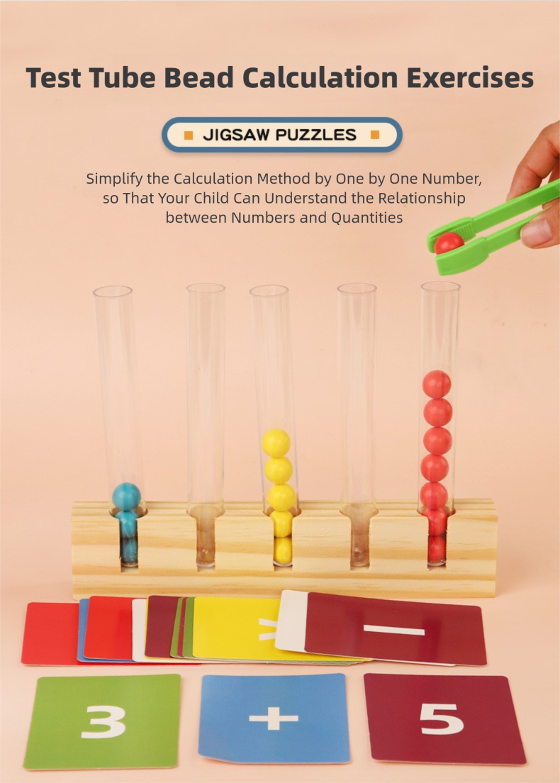 Montessori Color Sorting Toy - Wooden Test Tube Beads & Clip Activity for Toddlers 1-3