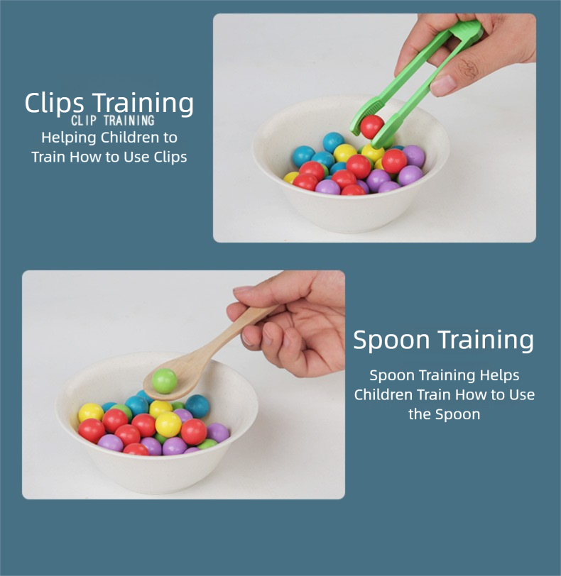 Montessori Color Sorting Toy - Wooden Test Tube Beads & Clip Activity for Toddlers 1-3