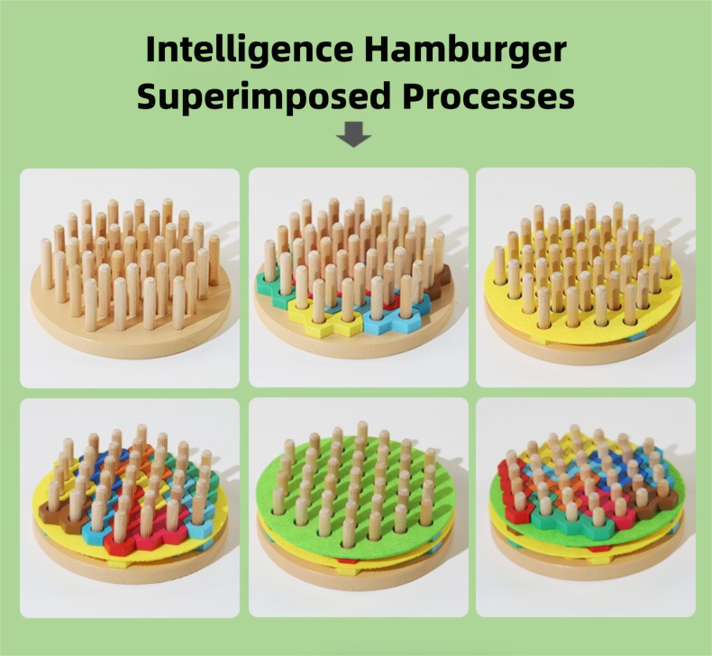 Hamburger Stacking Blocks - Wooden Spatial Reasoning Toy for Kids 3-6 (Montessori)