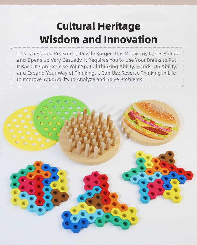 Hamburger Stacking Blocks - Wooden Spatial Reasoning Toy for Kids 3-6 (Montessori)