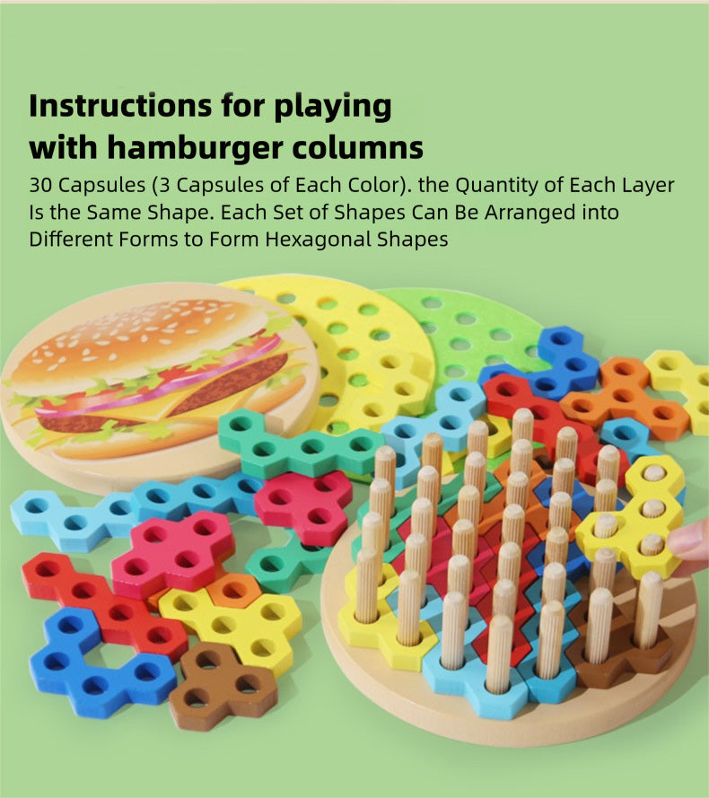 Hamburger Stacking Blocks - Wooden Spatial Reasoning Toy for Kids 3-6 (Montessori)