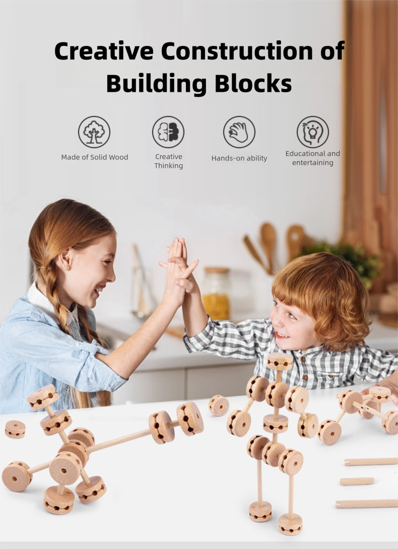 60-Piece Wooden Blocks Set: 3D Building Toys for Kids' Creative Learning & STEM Play