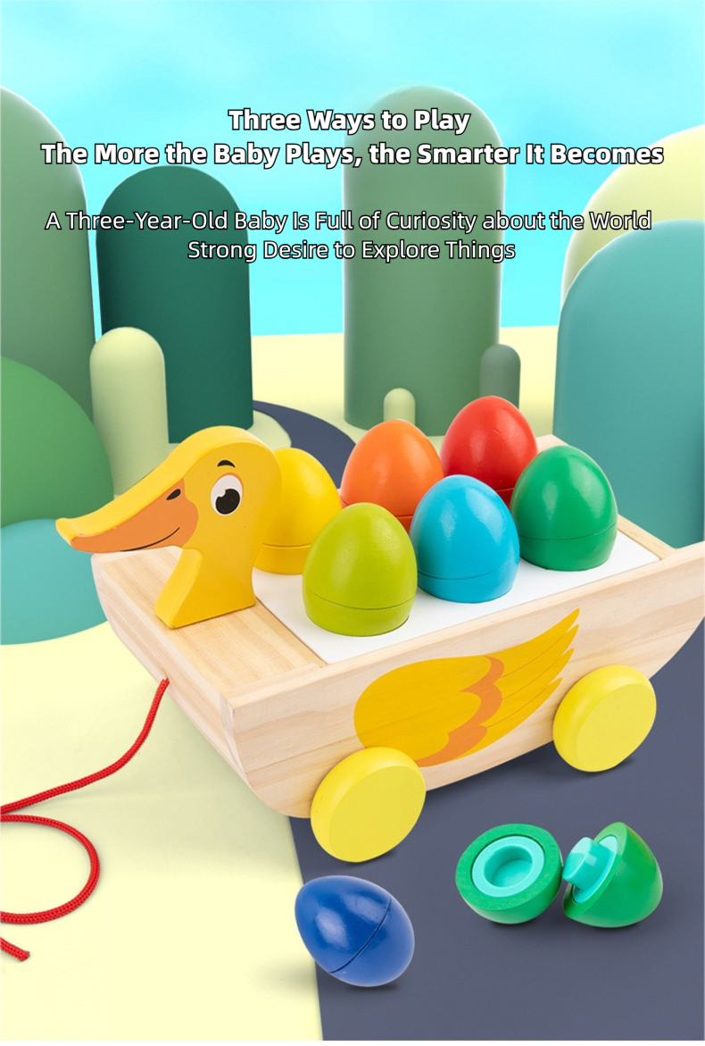 Interesting Duck Wooden Toy 3-In-1 Trailer Duck Building Blocks Educational & Safe for Kids Ages 36+ Months