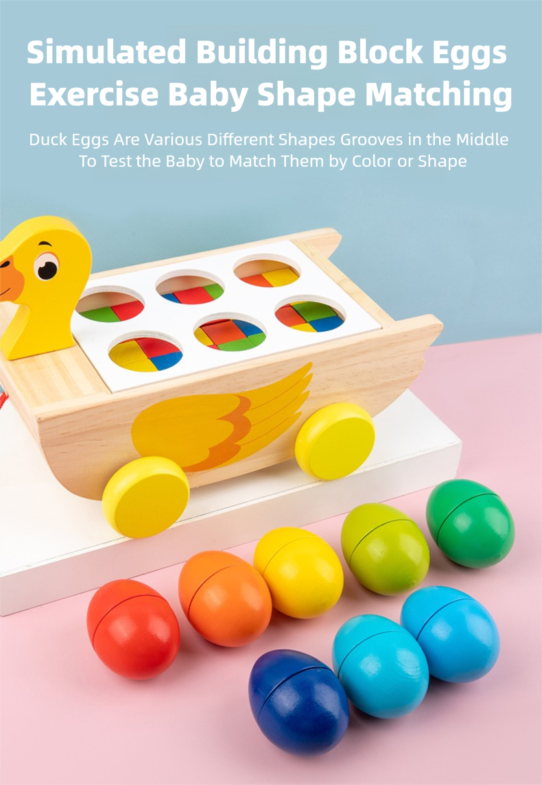 Interesting Duck Wooden Toy 3-In-1 Trailer Duck Building Blocks Educational & Safe for Kids Ages 36+ Months