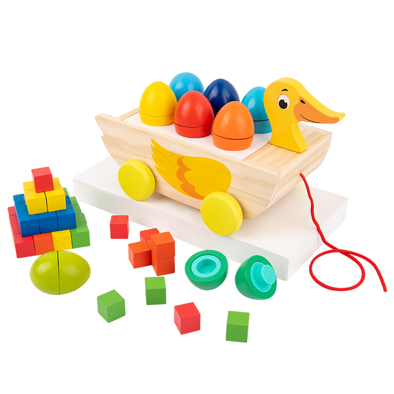 Interesting Duck Wooden Toy 3-In-1 Trailer Duck Building Blocks Educational & Safe for Kids Ages 36+ Months